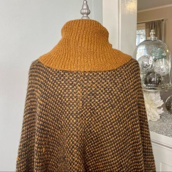 Wooden Ships Mohair Sweater Poncho Black Rust Orange Large - Picture 9 of 12